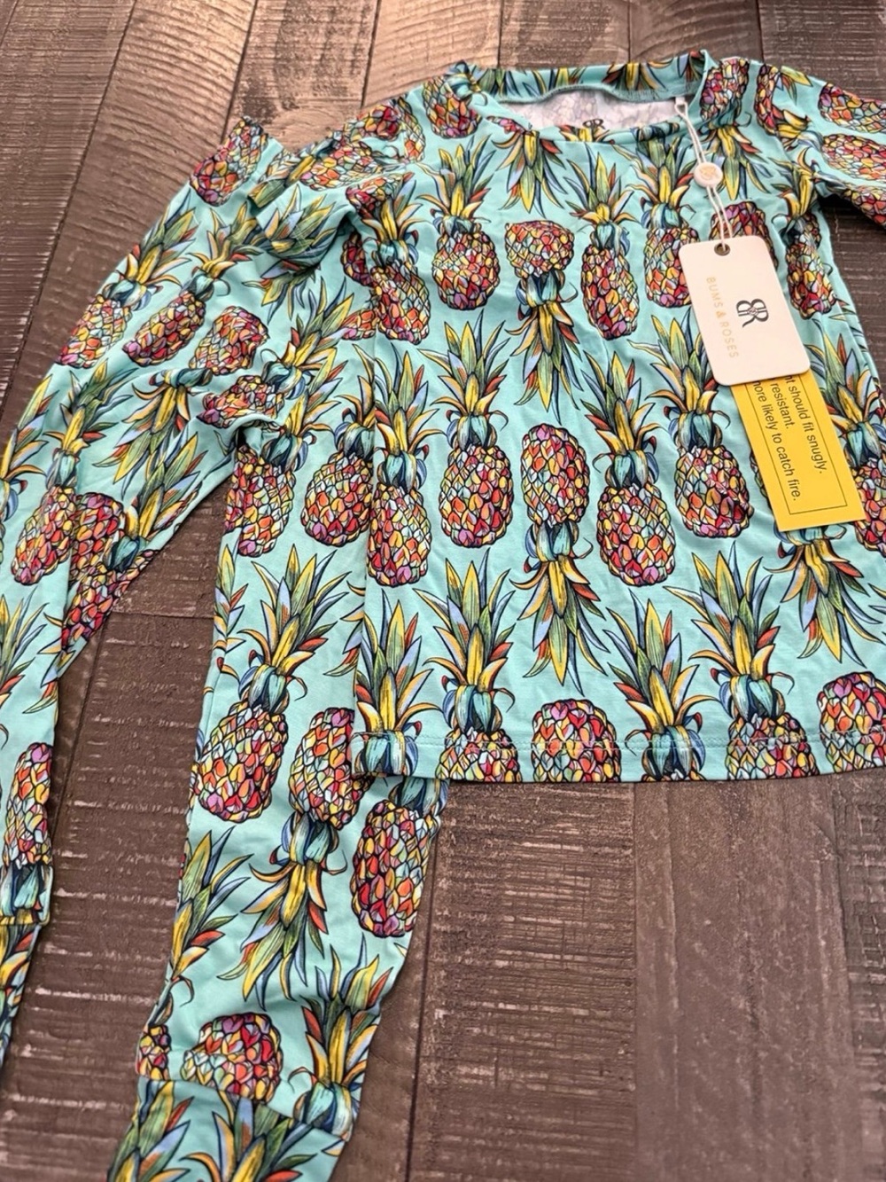 Girls Pineapple Feelin Pine Print Pajama Set - Aqua